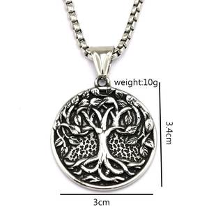 Collier avec pendentif arbre de vie en acier inoxydable, bijoux unisexes avec breloque ronde, cadeau - Product Image 5