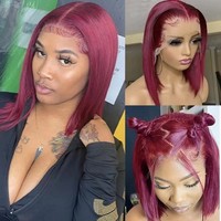 Perruques Remy en cheveux humains 10A brésiliennes 99j Bob, densité 200%, lace front transparente 13x4, avec baby hair et nœuds décolorés
