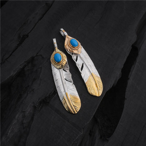 Colgante de Pluma Turquesa Japonés Goro Takahashi, Reproducción Hecha a Mano en Plata 925, Collar <span class=keywords><strong>GOROS</strong></span> para Pareja - Product Image 3