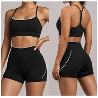 Ensemble de shorts de yoga respirants effet seconde peau, coupe ajustée Y-line, color-block, vêtements de sport décontractés pour femme, course en extérieur et fitness