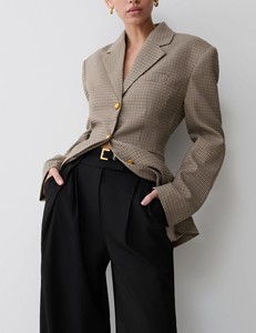 Blazer de Mujer a Cuadros de Lana y Poliéster con Cuello de Solapa, Manga Larga, Cierre de un Botón, Antiarrugas, Largo Regular para Otoño - Product Image 2