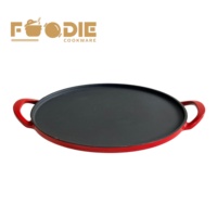 Plat à pizza rond en fonte léger avec deux poignées, pratique pour la cuisson et la grillade de pizzas à la maison