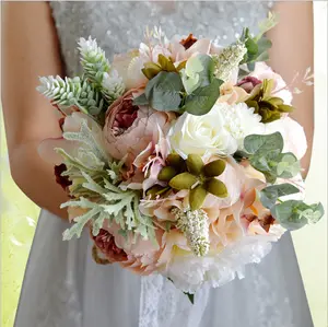 Buquê de noiva para casamento, flores artificiais em atacado de buquê de noiva para casamento, corpete, pulso, seda