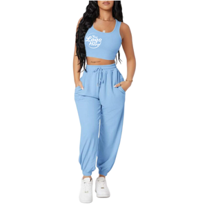 ชุดเสื้อกล้าม2ชิ้นเสื้อครอปสำหรับผู้หญิงน่ารักชุดเสื้อกล้ามและชุดออกกำลังกายวิ่งแขนกุด - Product Image 1