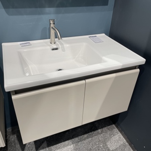 Meuble de toilette crème : armoire en acier inoxydable + armoire à miroir en nid d'abeille en aluminium |   Lavabo en céramique, double porte entièrement en acier inoxydable, armoire à miroir à porte simple - Product Image 1