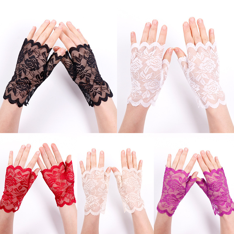 Simple Satin Beaded Stretch Bridal Gloves