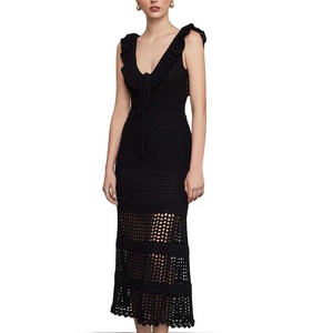 Verano de las mujeres de moda elegante sin mangas con cuello en V sexy <span class=keywords><strong>midi</strong></span> vestidos de encaje - Product Image 1