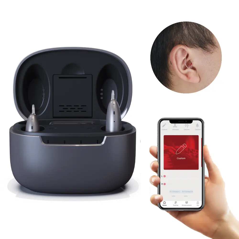 JINGHAO DW5 OTC App-Steuerung 4 Kanäle Bluetooth Digital BTE RIC Hörverstärker Hilfsgerät wiederaufladbar