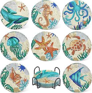 Handmade Handpainted Animal 6-Piece Diamond <b>Painting</b> Coaster Set Brick Stone Cup Cushion No <b>Frame</b> Unique - Product Image 2