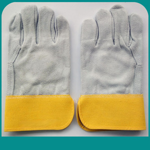 Novel Labor Protection Cowhide Welding <b>Gloves</b> Full Leather Palm Yellow Canvas Cuff Stick Welding Construction Use - Product Image 5