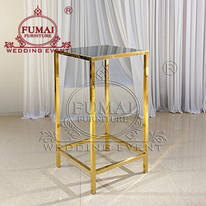 FUMAI Gold Metal <b>Bar</b> <b>Table</b> with 3 Stools Modern Square Design for Home <b>Bar</b> and Wedding Events - Product Image 6