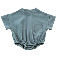 Barboteuse en coton pour bébé fille, sweat-shirt à manches courtes avec poche, vêtements de nuit d'été solides pour bébés