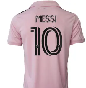 梅西足球衫迈亚米球衣泰国优质2023 2024黑色粉色梅溪足球衫