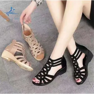 Jingyuan 2023 Vis Mond Sandalen Voor Vrouwen Dikke Onderkant Wig Vrouwen Sandalen Dames Uitgehold Dames Sandaal