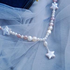 <b>Light</b> Luxury Baroque <b>Stars</b> and Moon Necklace for Girls Natural Night Sky Strolling Towards the Clouds Pearl Pendants & Charms - Product Image 5