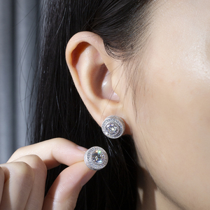 MSE-809 Joyería Messi Plata 925, Aretes con Halo Ancho y Diamantes Cultivados en Laboratorio - Product Image 4