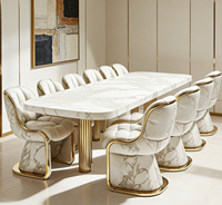 Set Meja Makan Batu Sinter Mewah FYZK 6-8 Kursi Motif Marmer Modern Produsen Furnitur Restoran Hotel OEM Kustom