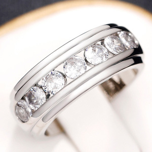 Bague d'éternité en tungstène F1757 avec sertissage de cristaux ronds, bague de mariage unisexe, design géométrique - Product Image 3