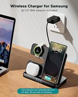 Support de chargeur sans fil 3 en 1 Regent avec charge rapide 15W pour les modèles de montres S25 Ultra/S24/S23/Z Fold/8/7/6/5