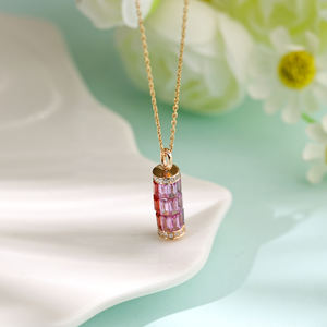 Colgantes de Lujo Personalizados Cristianos de Oro Sólido de 18K con Baño de Rodio, Zafiros Coloridos de Corte Baguette y Diamantes Naturales, Regalo - Product Image 5