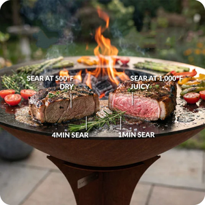 Barbecue extérieur en acier Corten, grand modèle, au bois et au charbon de bois - Product Image 6