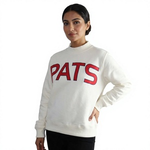 Sweat-shirt à col rond pour femme avec imprimé lettres Pats, 100% coton tricoté, coupe classique décontractée pour l'automne, blanc avec logo rouge sur le devant - Product Image 6