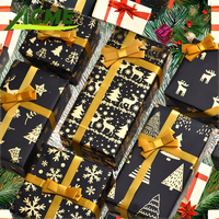 Kertas Kado Natal Motif Rusa Hitam Emas Retro Berlapis PVC Virgin 50*70cm untuk Kerajinan Hadiah