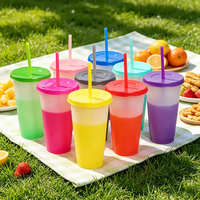 Tasses personnalisées, tasses en plastique réutilisables de 24oz, tasses à température variable multicolores, tasse de thé à bulles durable pour l'extérieur avec pailles