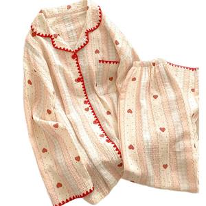 ชุดนอนผ้าฝ้ายเนื้อนุ่มสองชั้นสำหรับผู้หญิง เอวยืดหยุ่น แขนยาว <span class=keywords><strong>กางเกง</strong></span>ขายาว น่ารัก สไตล์ลำลอง ใส่สบายๆ อยู่บ้าน เหมาะสำหรับฤดูใบไม้ร่วง - Product Image 6