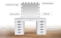 Table de toilette moderne multifonction de qualité supérieure avec miroir LED intelligent, panneau MDF amovible et grand espace de rangement pour chambre et hôtel
