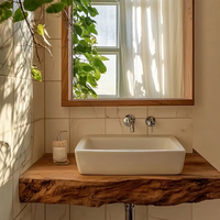 Solid Wood Live Edge Luxury Eco-Friendly Silent Wind Design Bathroom Vanity Shelf | Wall Mounted Rustic Sink Console Mirror