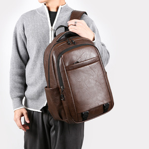 Men's <b>Backpack</b> Large Capacity 14 Inch Laptop Bag For Commuting Travel Solid Color Black <b>Brown</b> Khaki - Product Image 3