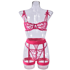 Set di biancheria intima da <span class=keywords><strong>donna</strong></span> <span class=keywords><strong>Sexy</strong></span> e trasparente con spalline e ricami in pizzo seduzione Set di 3 pezzi - Product Image 6