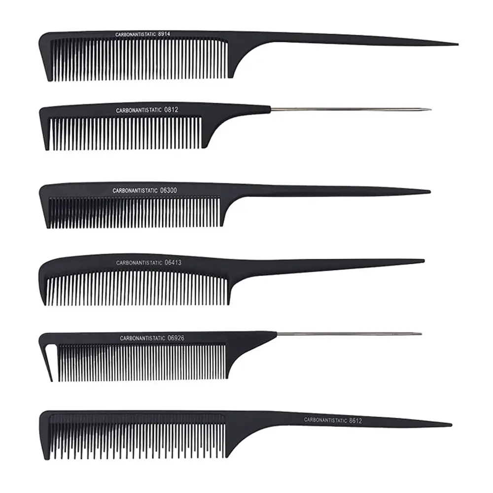 Individuelles logo hohe qualität schwarz gerade Haar Kämme Pro Salon Friseur Anti-statische Carbon Faser Kamm Für Friseur Haar schneiden