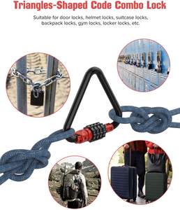 YH3425 Serrures à combinaison, clip de mousqueton robuste, serrure combinée à code en forme de triangles pour serrure à câble de sécurité de vélo en boucle - Product Image 5