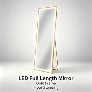 LED Full Length <b>Mirror</b> <b>Gold</b> Metal Frame Floor Standing Full Body <b>Mirror</b> with Dimmable LED Light for Bedroom Hotel - Product Image 1