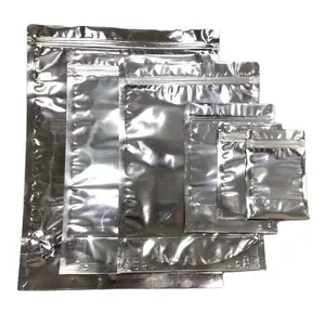 站立式袋袋拉链聚酯薄膜袋透明正面带铝箔背面可重复使用的食品储物袋