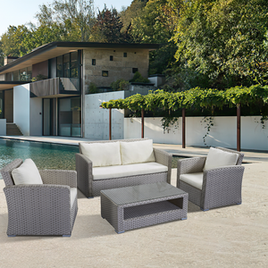 Cómodo Conjunto de Muebles de Jardín de Mimbre Gris, Sofá de Dos Plazas, 4 Piezas, Ratán, Aluminio, Conjunto de Sofás Conversacionales para Exteriores - Product Image 1