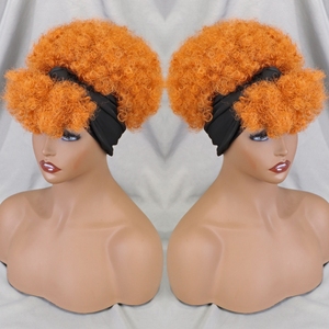 Perruque bandeau afro bouclée frisée, 100% <span class=keywords><strong>cheveux</strong></span> humains, entièrement faite à la machine, <span class=keywords><strong>avec</strong></span> <span class=keywords><strong>frange</strong></span>, couleur ombrée, coupe pixie pour femmes - Product Image 1