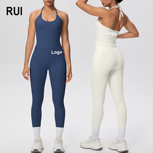 Conjunto de Yoga de Secado Rápido para Mujer RUIQUWIN con Logotipo Personalizado, Top Corto Halter, Leggings de Cintura Alta, Elástico en Cuatro Direcciones, Antibacteriano - Product Image 1