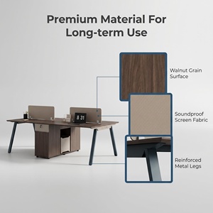 Poste de travail de bureau ouvert Twilight Series pour 2 personnes, en bois et métal, éco-responsable, avec écran de séparation pour l'intimité - Product Image 6