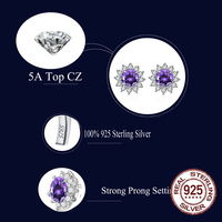 Boucles d'oreilles clous délicates en argent sterling 925 avec mini-fleur et zircon cubique violet, idéales pour les cadeaux de filles, accessoires de joaillerie fine