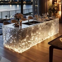 Comptoir de bar en résine transparente de haute qualité, personnalisable en usine, avec éclairage LED, pour îlot de cuisine, villa, bar à domicile, mobilier commercial