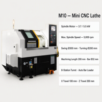 Tour CNC M10 de haute précision avec commande FANUC, 8 postes à outils, tournage et fraisage automatiques pour petites séries et usages légers