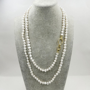 Collar de perlas naturales de 120 CM de largo, forma Barroca, cierre chapado en oro de 18 quilates, collar de suéter anudado, COLLAR DE PERLAS de agua dulce 100% - Product Image 2