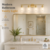 Applique murale LED de luxe à 4 lumières en verre transparent doré, certifiée ETL, IP44, pour hôtel, appartement, au-dessus du miroir