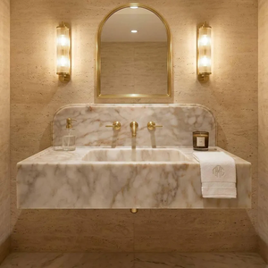 Meubles-lavabos modernes muraux en marbre Calacata Gold pour salle de bain - Product Image 2