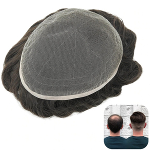 <b>Men</b> 100% Remy Human Hair Full Lace Toupee Center Part Straight Indian Hair Bleached Knots - Product Image 1