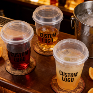 Gobelets à vin et à cocktail en plastique personnalisés de 32 oz (500 ml) à paroi simple de 90 mm avec couvercles pour les événements festifs - Product Image 3