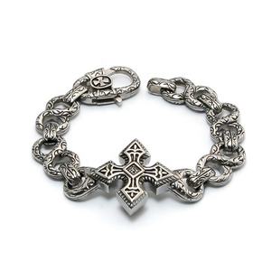 독특한 보석 스테인레스 스틸 복고풍 스타일 록 성격 체인 링크 크로스 참 팔찌 남성용 크로스 체인 링크 팔찌 - Product Image 2